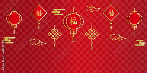 中国、旧正月のランタンと雲のデザイン