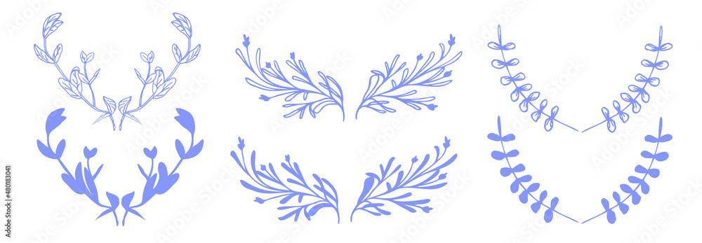 Fototapeta premium Floral ink drawn set 