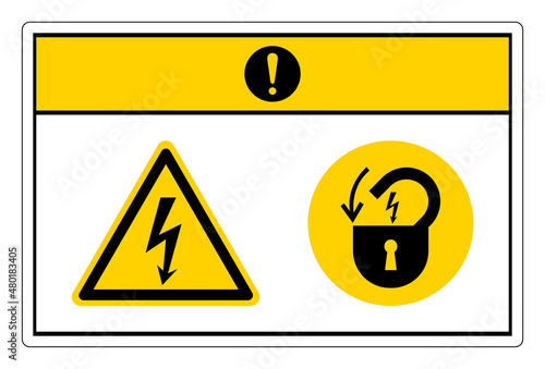 Caution Hazardous Voltage Lock Out Electrical Power Symbol Sign On White Background