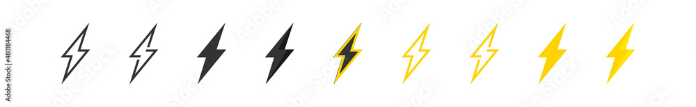 Lightning bolt. Electric thunder flash set icon. Vector flat illustration Lightning bolt. Electric thunder flash set icon. Vector flat illustration