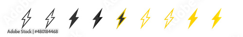 Lightning bolt. Electric thunder flash set icon. Vector flat illustration