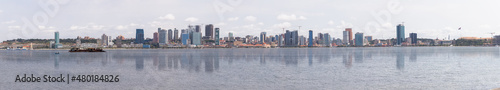 Full panoramic view at the Luanda city downtown, Modern skyscrapers buildings, bay, Port of Luanda, marginal and central buildings, building reflection on bay water, Angola