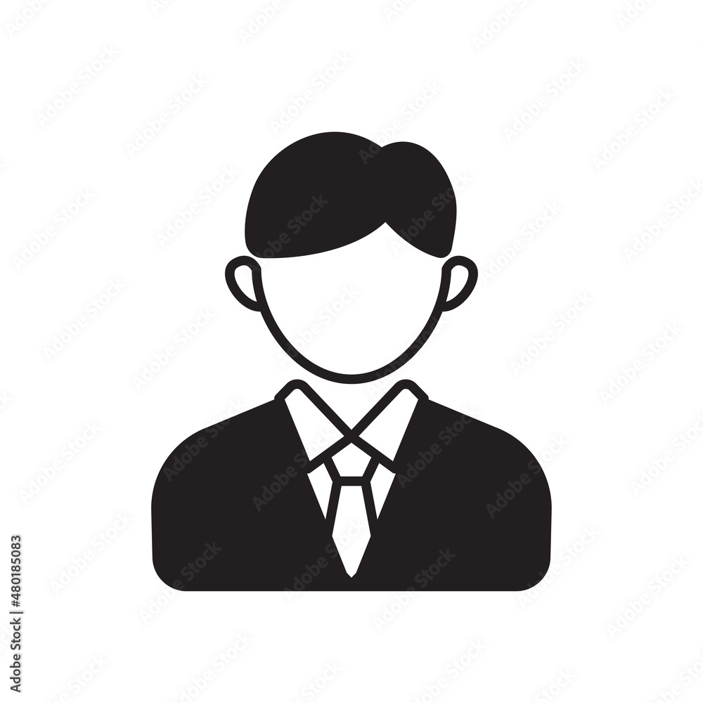 Simple male vector illustration isolated on white background. Employee icon in black design Simple male vector illustration isolated on white background. Employee icon in black design