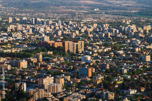 Aerial view of downtown Santiago de Chile at sunset