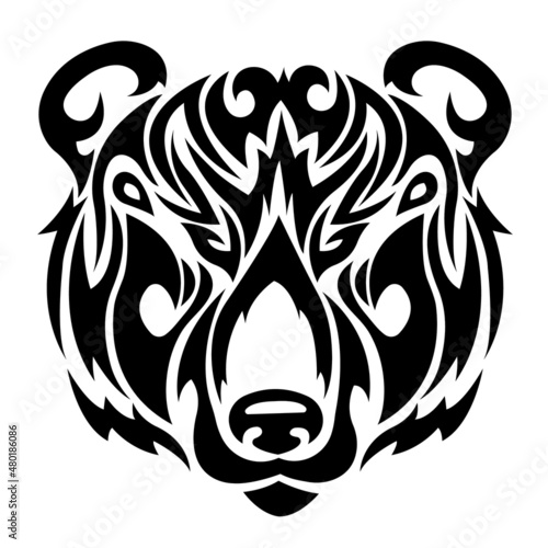 Fototapeta Naklejka Na Ścianę i Meble -  Silhouette, logo, contour of the muzzle of a bear in black, drawn in different lines. Vector isolated illustration