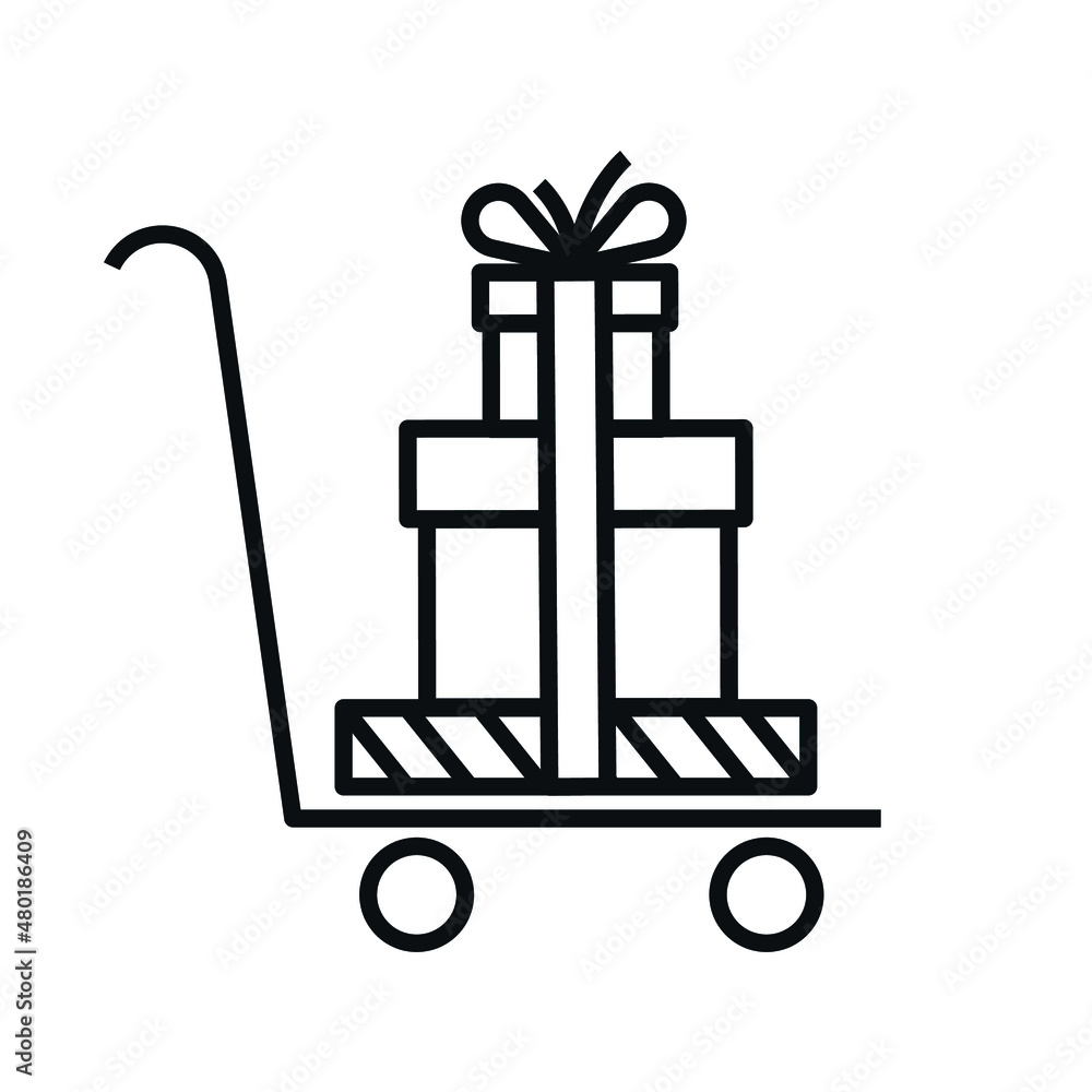 Shopping cart with gift. advertising web banner. vector design of flat icon.