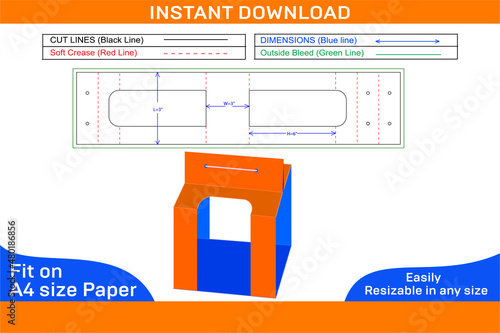 Display mug or glass box, surprise gift box dieline template and 3D box design_Box dieline and 3D box
