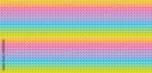 Fidget toy pattern. Popit sensory vector toy. Seamless pastel rainbow popular pop it. 3d soft realistic antistress fidgeting toy. Bubble popit fidget vector. Anti stress sensory cartoon illustration