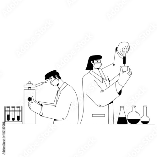 Two human biologists are working with test tubes.