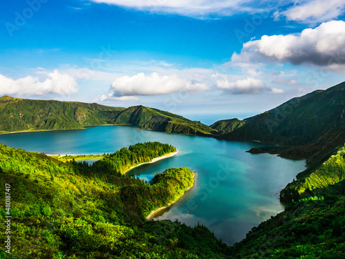 Obraz na płótnie beautiful landscape of Lagoa do Fogo lake on Sao Miguel Island Azores island w salonie