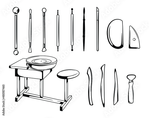 Vászonkép Set of pottery tools