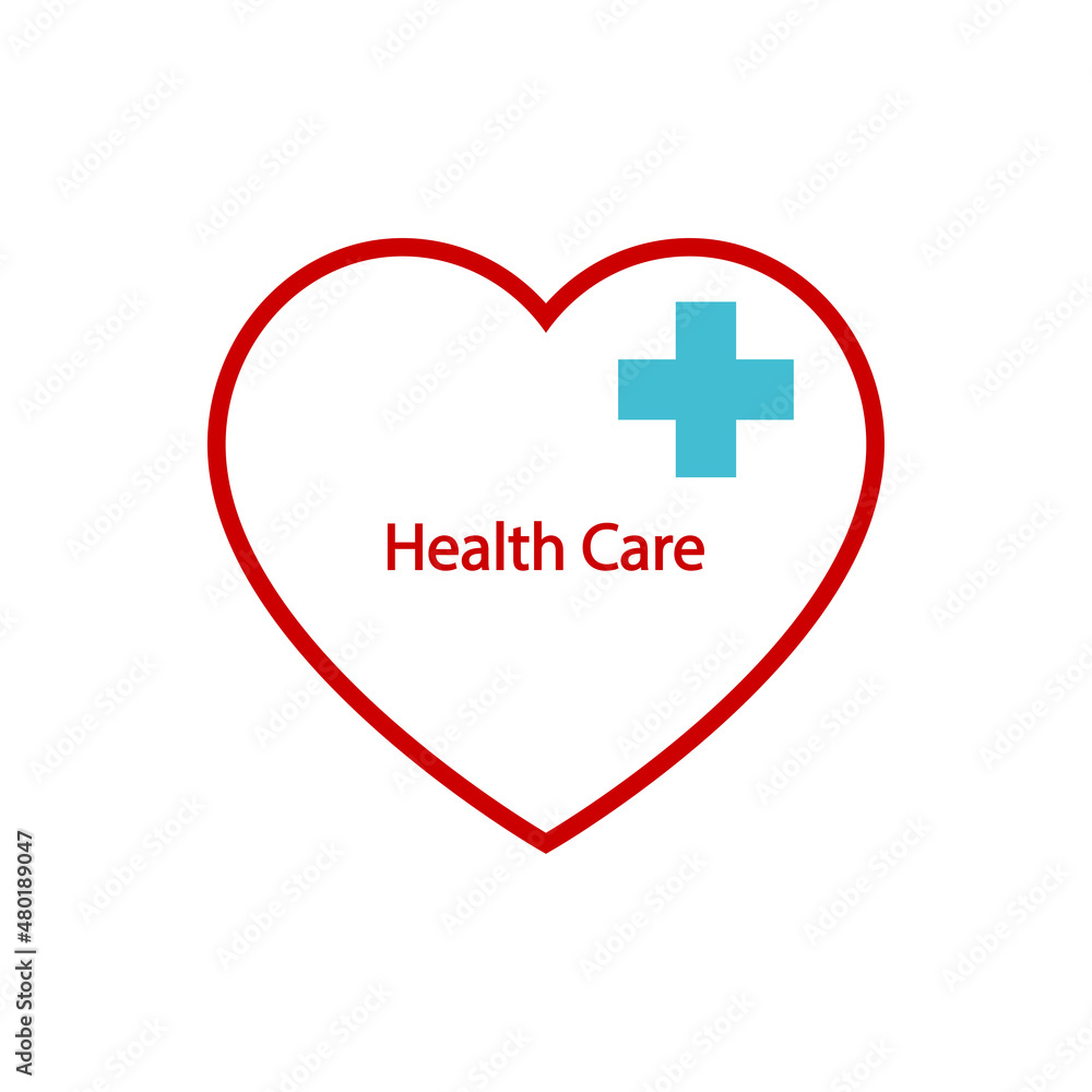 Heart icon. Healthcare. Medical care design in the form of a symbol of a red heart and a cross with an inscription. Vector creative illustration. Heart icon. Healthcare. Medical care design in the form of a symbol of a red heart and a cross with an inscription. Vector creative illustration.
