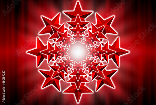 Illustration, Circle big red star on red graphic background.