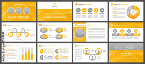 Presentation template in yellow. A set of slides for a business company.