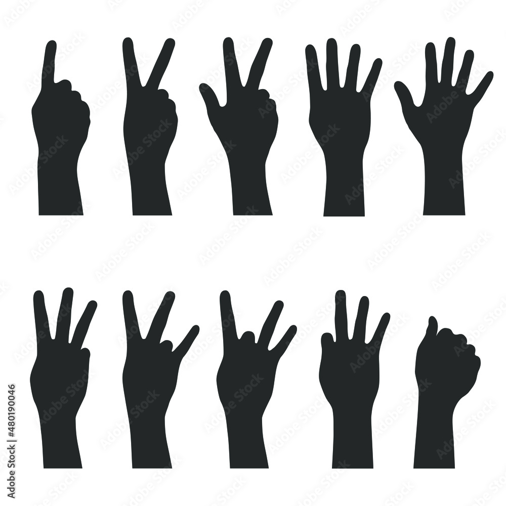 Vecteur Stock Hand gesture symbols set. Counting by bending fingers ...