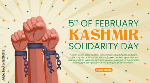 Kashmir day banner with raising hands off from handcuff