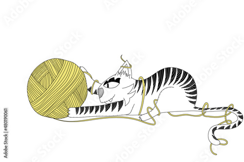 Tigre che gioca con gomitolo di lana