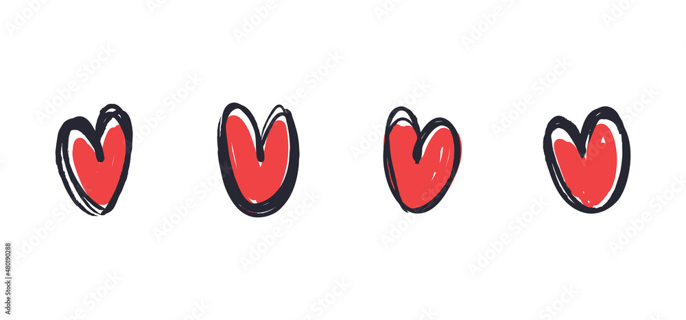 Hand drawn hearts. Heart icon doodle illustrations. Valentine's day sketched symbols. Hand drawn hearts. Heart icon doodle illustrations. Valentine's day sketched symbols.
