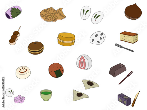 和菓子の壁紙イラストカラーアイコンセット