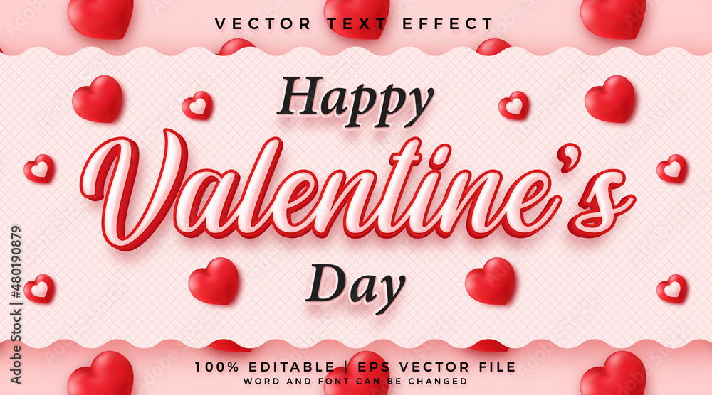 Valentine's day editable text effect with love shapes background