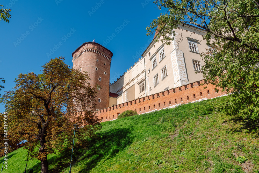 Sandomierska Tower, one of the three artillery towers of the Wawel Royal Castle in Krakow, built in about 1460, to strengthen the defenses of the royal residence against attack from the southern side.