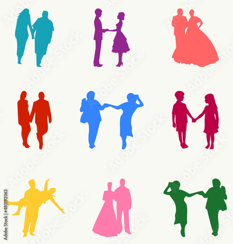 Couples In Different Poses Silhouette