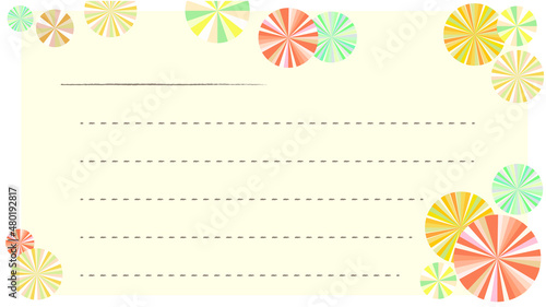 デフォルメ、カラフルな可愛い花の便箋フレーム,16対9比率サイズ