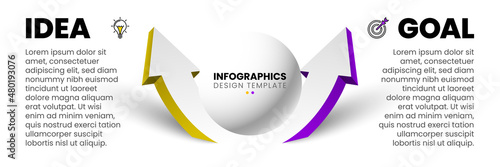 Infographic template with 2 options or steps. Idea and goal