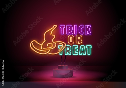 trick or treat neon sign. spit neon icon. Simple icon for websites, web design, mobile app, info graphics. vector illustration for halloween or day of the dead