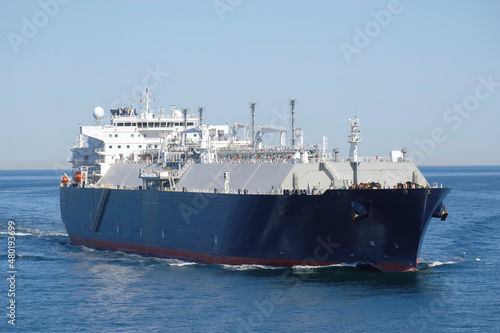 North sea, Europe - 06 18 2020: LNG tanker underway in the North Sea