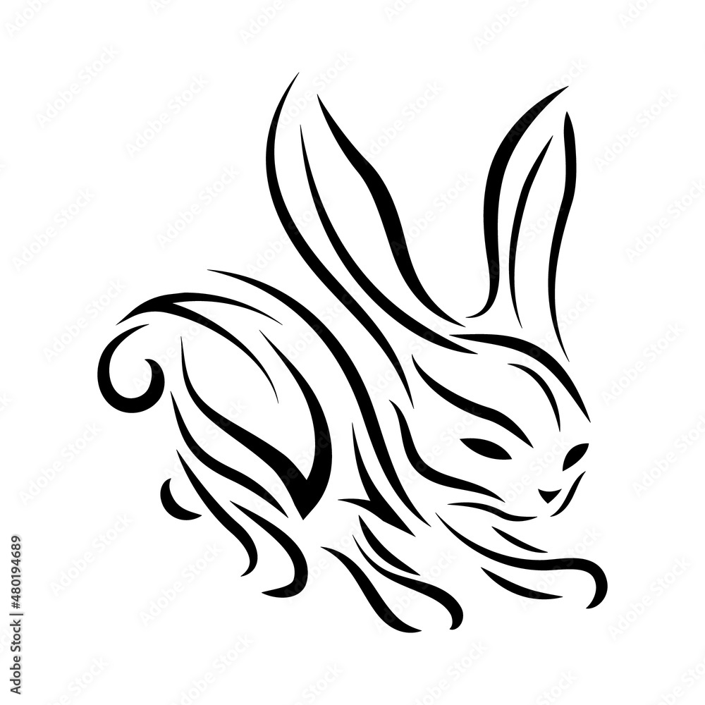 The silhouette of a cunning rabbit is drawn in black with different ...