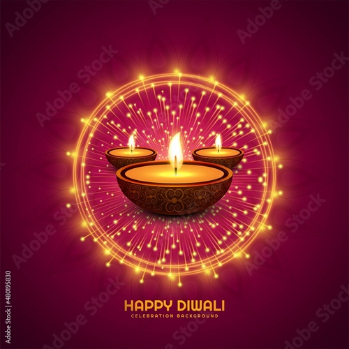 Happy diwali diya lamps holiday card celebration background