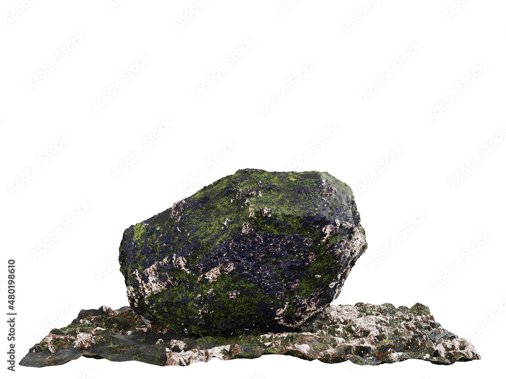Fototapeta premium 3D illustration. Rendering of rocks and moss. isolated on white background-clipping path