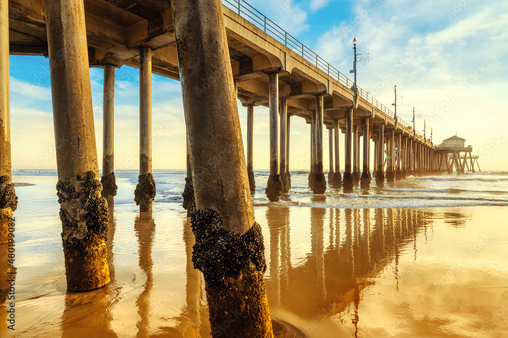 the huntington beach pier at sunset, california