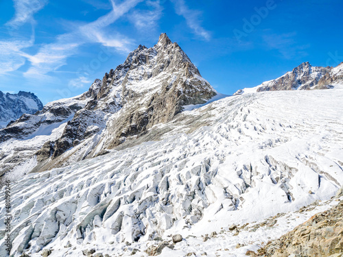 View of Glacier Blanc (2542m) located in the Ecrins Massif in French Alps