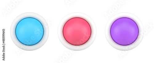Set of multicolored circled buttons for user interface panel control power on and off switch 3d icon