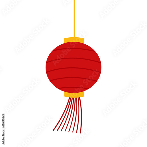 Red Chinese Lamp -paper lantern. Isolated traditional element. Flat vector illustration.