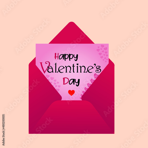 Valentine's Day card, Valentine's day letter, Happy Valentine's Day, pink and red hearts