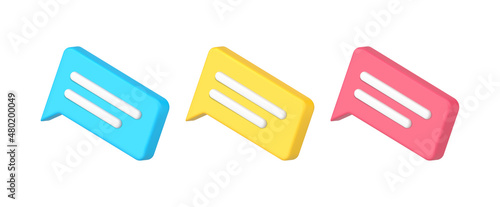 Blue, yellow and red dialogue reminder chatting notification in speech bubble fast answer 3d icon