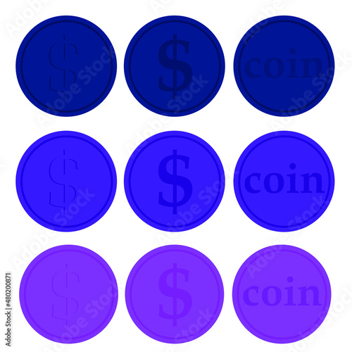 Simple blue, purple and pink coins, different coins, money, value, buy