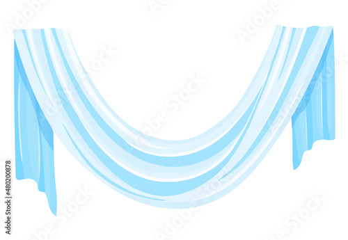 Blue drapery isolated on white background. Drape for cloth design in flat style.