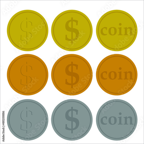 Simple gold, silver and bronze coins, money, value, buy