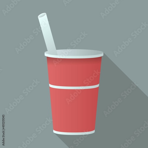 Logo vaso de refresco de plástico con pajita, ilustración minimalista de bebida azucarada.