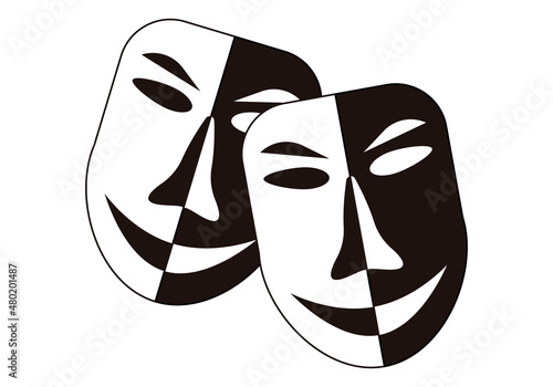 Icono negro de máscaras de teatro blancas y negras.