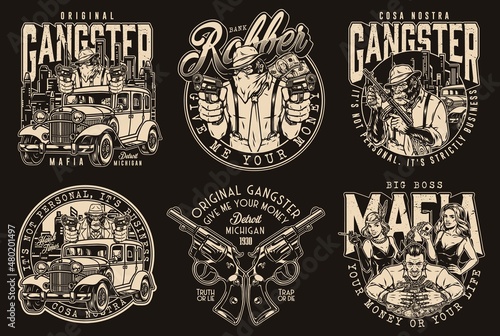 Mafia and crime logo set