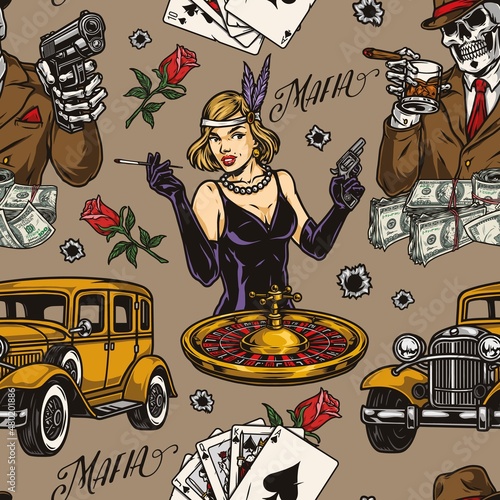 Casino and mafia colorful seamless pattern