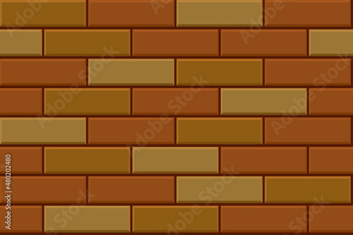 Seamless pattern of brown horisontal brick wall background. Vector flat illustration. Design tile for outdoor building, interior, kitchen, bathroom, spa