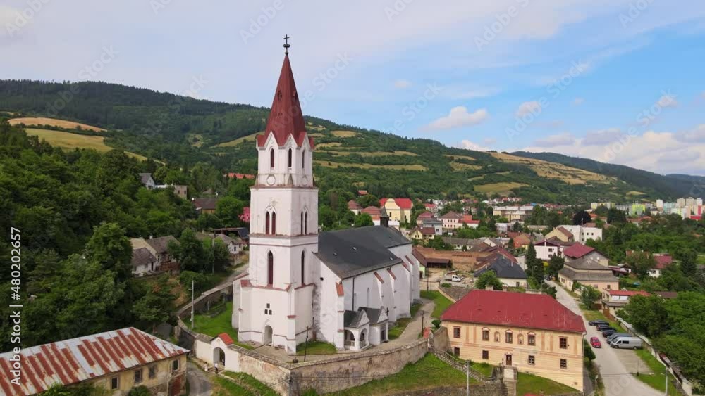 Aerial view of the church in Gelnica, Slovakia Aerial view of the church in Gelnica, Slovakia