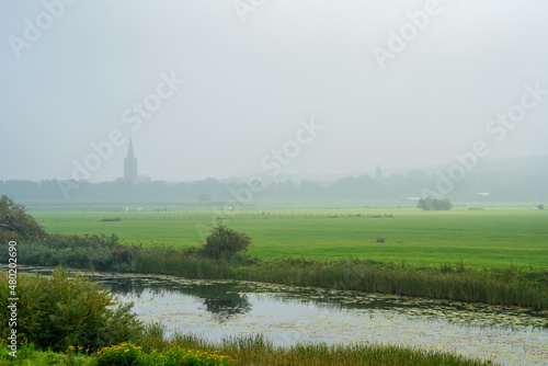 Foggy landscape with meadows near the village of Elten, Germany
 photo