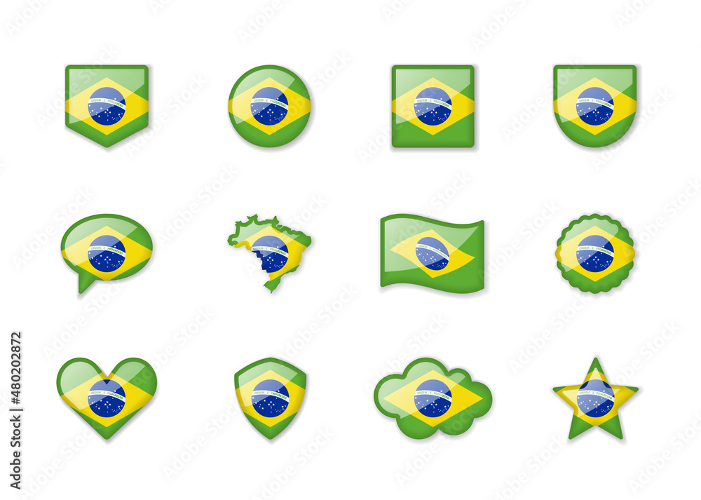 Brazil - set of shiny flags of different shapes. Brazil - set of shiny flags of different shapes.